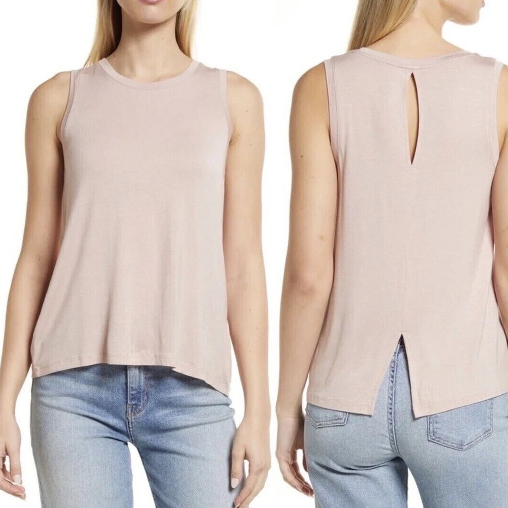Halogen Crewneck High-Low Tank in Pink Adobe